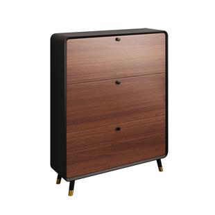 三梦超薄实木鞋柜家用门口胡桃色入户窄中古风翻斗鞋柜门外走廊用