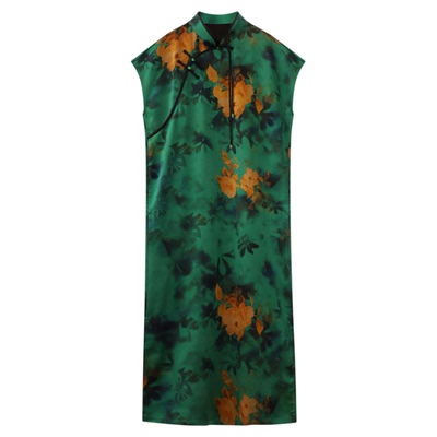 新中式旗袍裙国风长裙桑蚕丝无袖