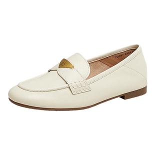 TATA他她小金豆平底乐福鞋女白色小羊皮鞋单鞋2025春新款7QCB7AA5