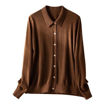 精纺纯山羊绒开衫polo领长袖