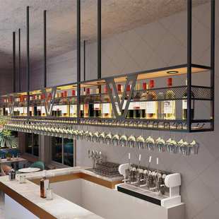 吧台顶上吊柜倒挂悬挂式红酒杯架置物架酒柜餐厅工业风铁艺吊杯架