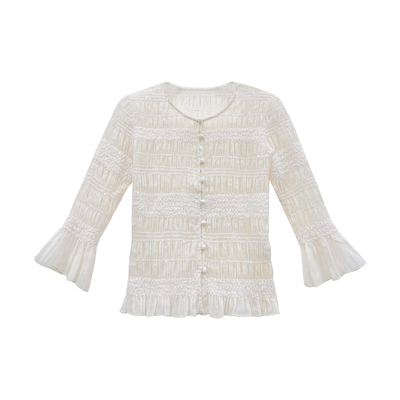 气质蕾丝刺绣半袖衬衫上衣女