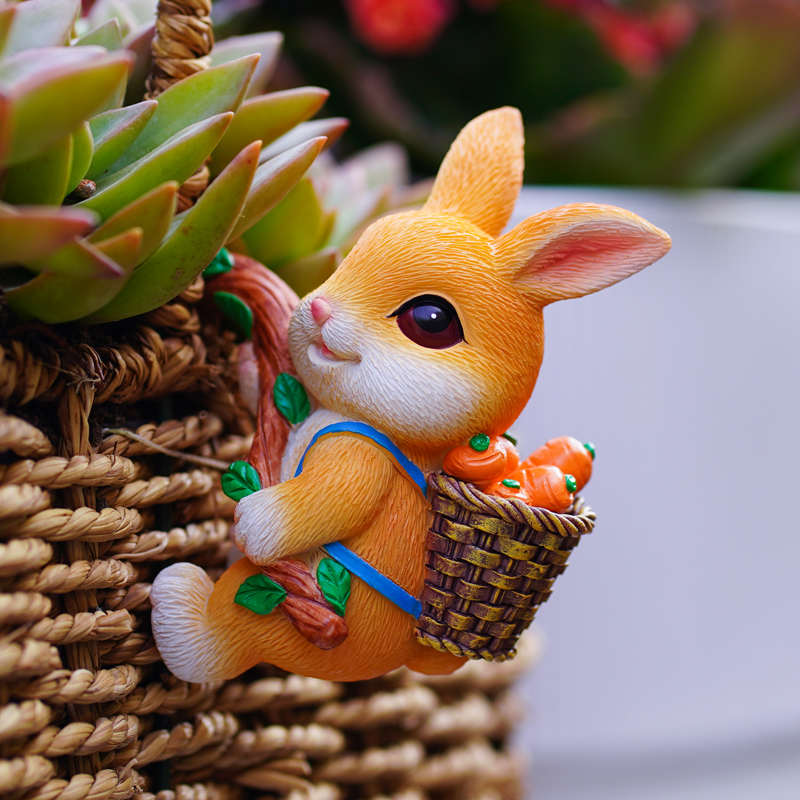 花园兔子花盆景爬树上挂件装饰品阳台庭院造景摆件创意鱼缸悬挂盆