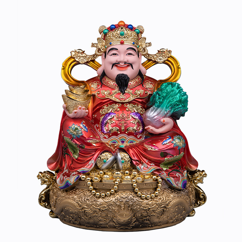 树脂锦鲤财神爷聚财摆件