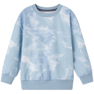 多多家男童蓝色晕染卫衣2026春秋新款字母洋气中大童春装上衣潮