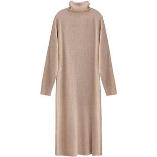 COCOBELLA秋冬新款温柔粉亮片针织连衣裙女高领毛衣裙FR3066