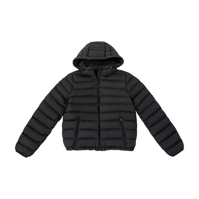 90白鸭绒黑色连帽轻薄排骨羽绒服