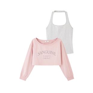 三福卫衣2026新款春季挂脖条纹吊带短款罩衫上衣两件套女装517354