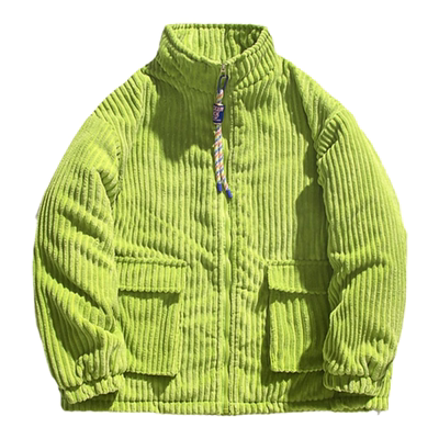 纯色灯芯绒立领加厚棉服男冬季