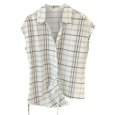WTHEONE氛围感抗皱透气一片式围裹连身袖收腰显瘦V领格纹衬衫女夏