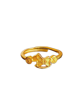 新年贺岁款小马钱币纯银戒指女款马上暴富爆款轻奢指环秋冬食指戒