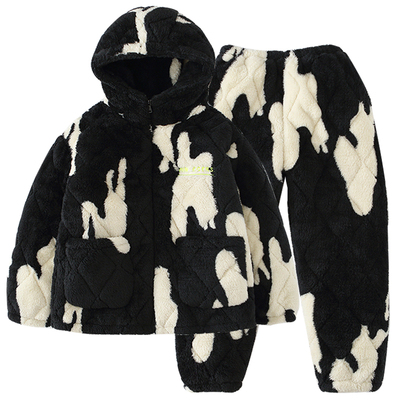 男童冬季加厚三层夹棉加绒睡衣