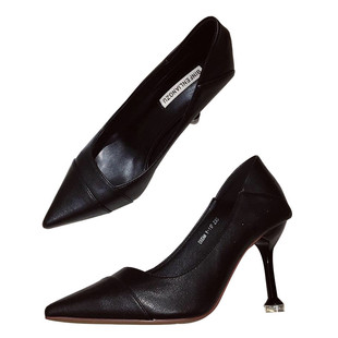 单鞋女黑色百搭2025年春夏新款不累脚职业细跟软皮舒适高跟鞋尖头