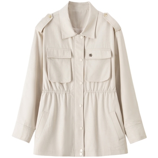 BANANA BABY2026年春新款高智巴恩风抽绳收腰显瘦风衣女工装外套