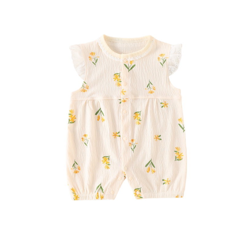 【撤柜专区】品牌专柜 女宝宝夏装薄款哈衣蕾丝花边短爬服连体衣