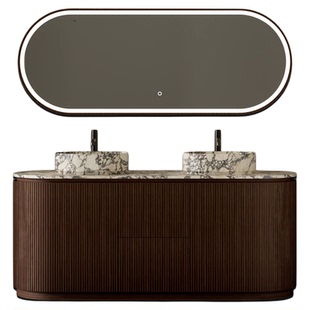 MonBlari琬宝丽人造石胡桃木轻奢卫生间浴室柜组合洗漱台洗手盆