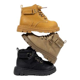 英贝米尼儿童马丁靴子春款女宝宝靴子软底男童短靴英伦风女童皮靴