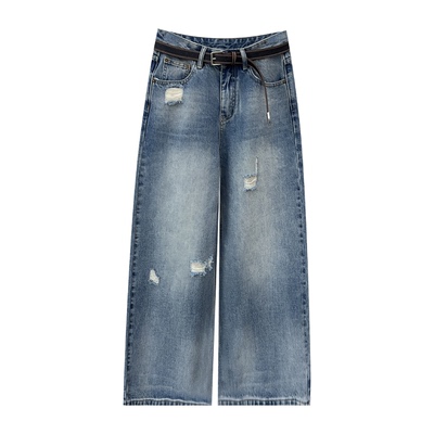 T-PLATFORM早春破洞阔腿牛仔裤