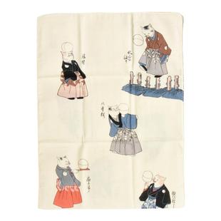 日本山本仁歌川国芳浮世绘蹴鞠猫手帕毛巾百猫图江户长条头巾礼物