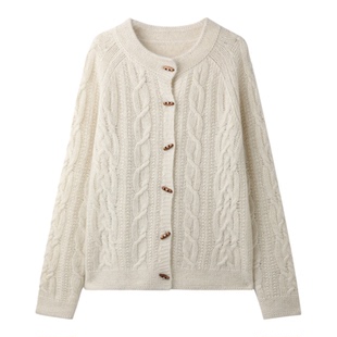 PENNYPENG绞绞者 秋冬新款立体绞花纹理氛围感复古气质牦牛绒开衫