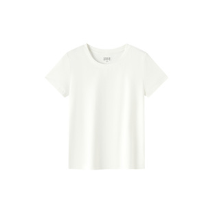 陈都灵同款凉感T森马短袖T恤女修身白色正肩2025夏季新款u领上衣