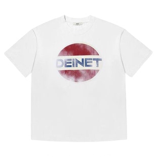 Deinet 韩国设计师品牌复古字母印花圆领宽松T恤纯棉短袖上衣男女