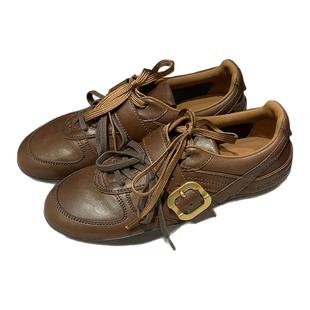 牛皮版~真皮复古风皮带扣德训鞋女软底系带休闲运动芭蕾舞小皮鞋