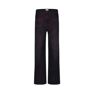 RARE威雅男裤2026春夏新款宽松直筒长裤男提花植绒工艺暗红牛仔裤