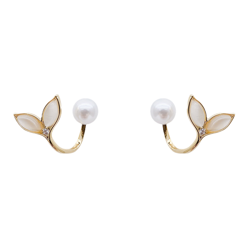 小众设计感鱼尾珍珠耳环2025年新款猫眼石耳坠高级感耳饰纯银耳钉