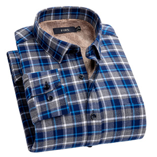 杉杉男士加绒加厚衬衫长袖保暖纯棉衬衣秋冬条纹中青年商务正装