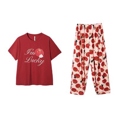 安之伴【巨凉感】睡衣女夏季2025年新款红色短袖纯棉家居服本命年