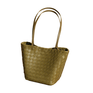 秋陌原编织小羊皮小水桶托特包包通勤大容量菜篮子单肩上班腋下包