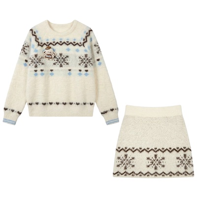 费尔岛冬日红色毛衣女新年穿搭