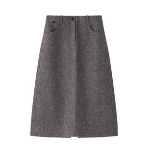 【都会画语】CHICJOJO毛呢半身裙女25冬新款棕色直筒高级休闲半裙