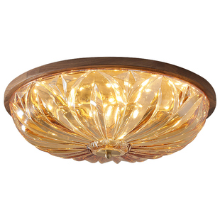 黑胡桃木卧室吸顶灯美式复古主卧灯法式中古风护眼书房灯玻璃灯具