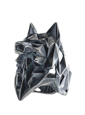 原创朋克工业风狼王做旧纯银戒指