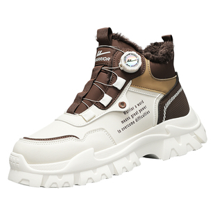 回力马丁靴男鞋冬季加绒保暖厚底旋钮工装靴户外登山防滑抗寒棉鞋