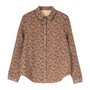 GESGOO原创设计腰果花亚麻衬衫女装通勤显瘦长袖上衣秋冬加绒保暖