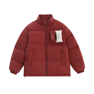 INSstudios 国潮牌情侣美式魔术贴小LOGO红色羽绒服90白鸭绒外套