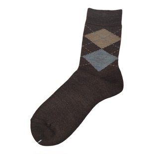 秋冬季男士中筒休闲商务袜棱形大格子毛混纺保暖袜男冬天皮鞋袜子