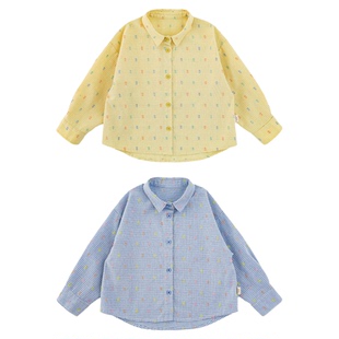 幼悠女童夏季新款长袖翻领色织格子衬衫清凉透气儿童空调衫上衣潮