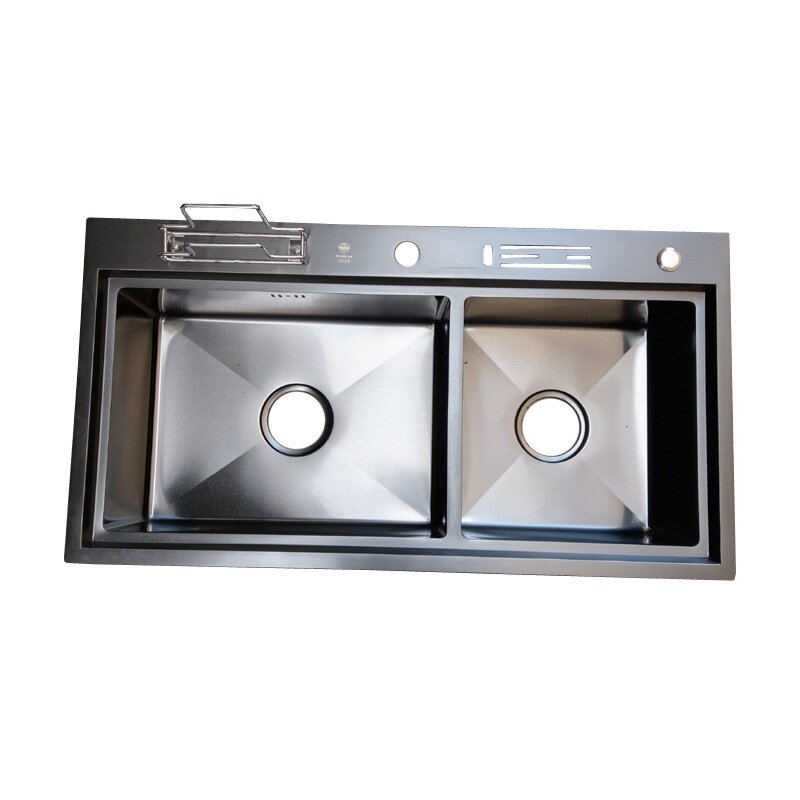 厂家直销不锈钢手工水槽多功能纳米黑洗菜盆双槽洗碗池水斗S8246N