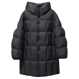 方块羽绒服女中长款加厚2025冬新款90白鸭绒泡芙韩系宽松外套连帽