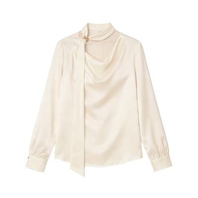 DPLAY荡领飘带衬衫一字肩缎面