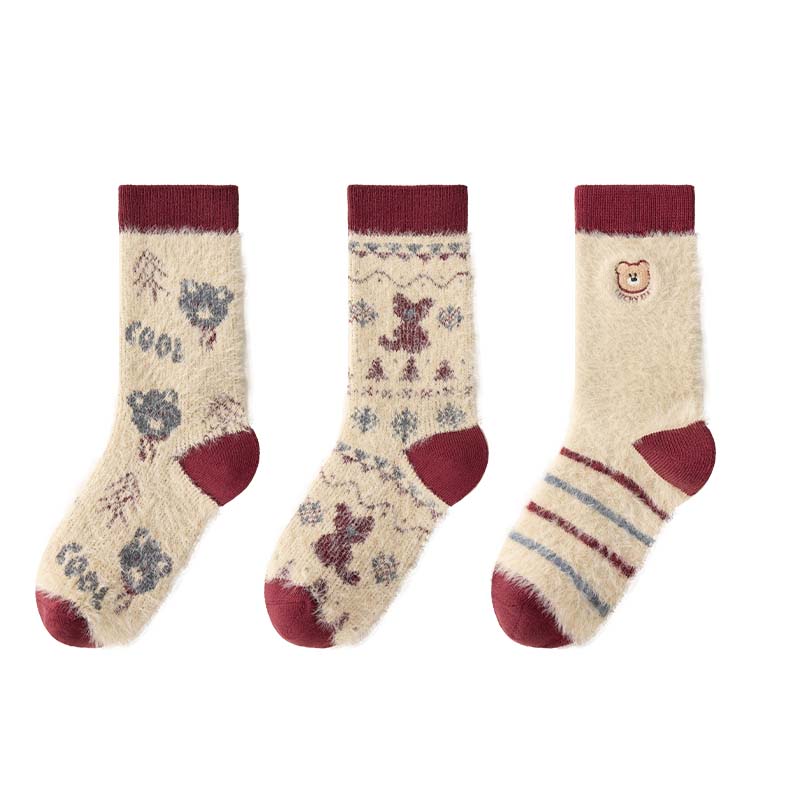 儿童厚袜子秋冬款加绒加厚保暖袜男童女童冬天水貂绒宝宝中长筒袜