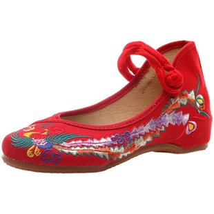 老北京布鞋女2021春季新款坡跟绣花鞋女内增高民族风青年复古平跟