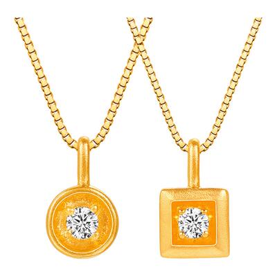 莱绅通灵 蜜糖系列方圆钻  足金古法黄金钻石吊坠