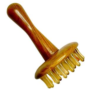 天然檀木梳经络带脉刷头皮身体经络按摩梳通用刷疏通牛角头疗神器