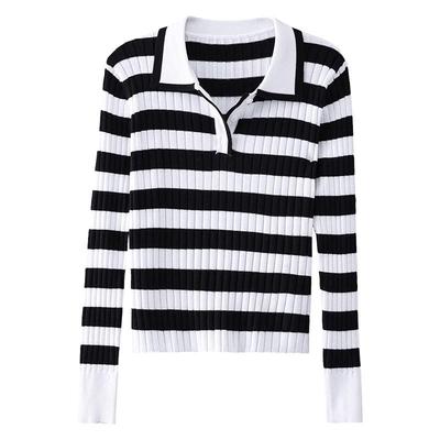 条纹针织衫打底衫个子短款毛衣