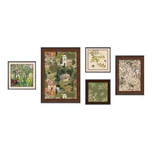 法式复古客厅装饰画中古风沙发背景墙挂画绿色风景组合壁画高级感